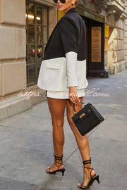 Enhance Look Colorblock Long Sleeve Pocket Lapel Blazer and And Mid Rise Mini Skort Set