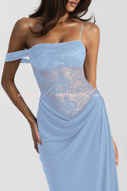 Sexy See-Through Lace Suspender Slim Slit Maxi Dress