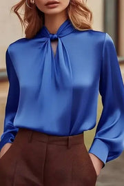 Solid Color Satin Long Sleeve Hollow Elegant Shirt