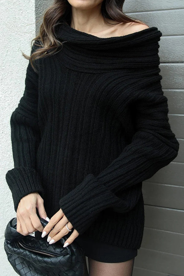 Fashionable Irregular Collar Loose Casual Knitted Sweater