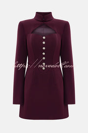 Elegant Long-sleeved Hollowed-out Button-down Slim-fit Mini Dress