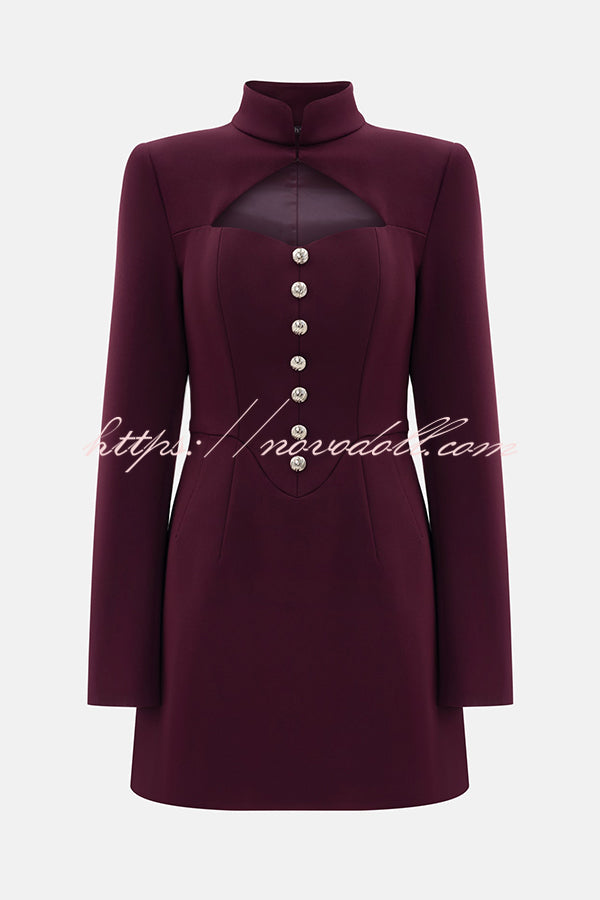 Elegant Long-sleeved Hollowed-out Button-down Slim-fit Mini Dress