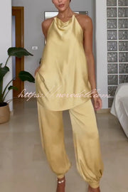 Satin Solid Color Loose Backless Casual Top