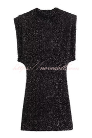 Fashionable Sequined Round Neck Sleeveless Slim-fit Mini Dress