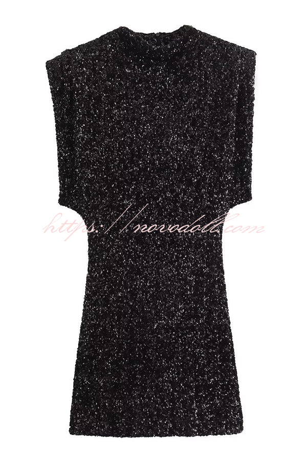 Fashionable Sequined Round Neck Sleeveless Slim-fit Mini Dress