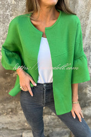 Fashionable Patchwork Round Neck Bell Sleeve Loose Jacket