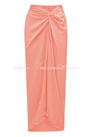 Solid Color Elastic Waist High Slit Loose Holiday Midi Skirt