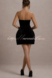 Effortlessly Elegant Velvet Jewel Embellished Trim Bandeau Mini Dress