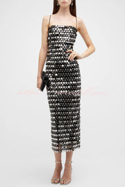 Sexy Sequined Halter-neck Backless Slim Fit Slit Midi Dress