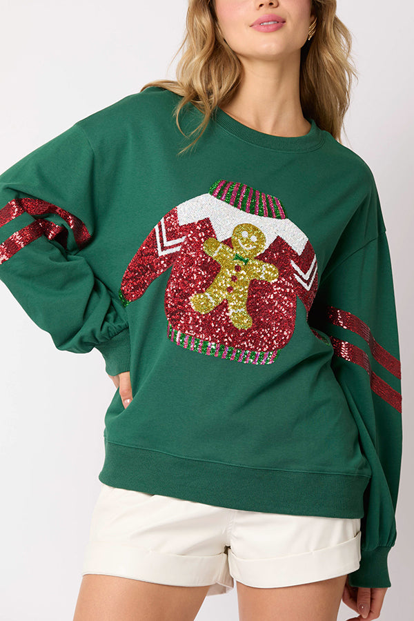 Christmas Sequined Crewneck Casual Sweatshirt