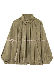 Fashion Lapel Loose Puff Long Sleeve Casual Zipper Jacket