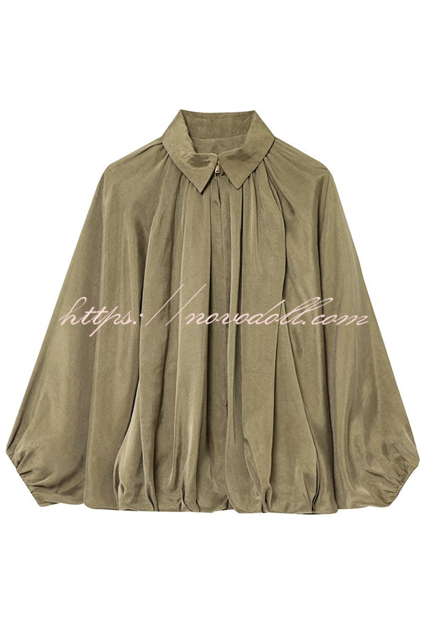 Fashion Lapel Loose Puff Long Sleeve Casual Zipper Jacket