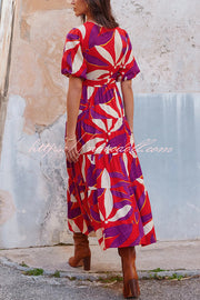 Unique Printed Waist Lace Up Slit Maxi Dress