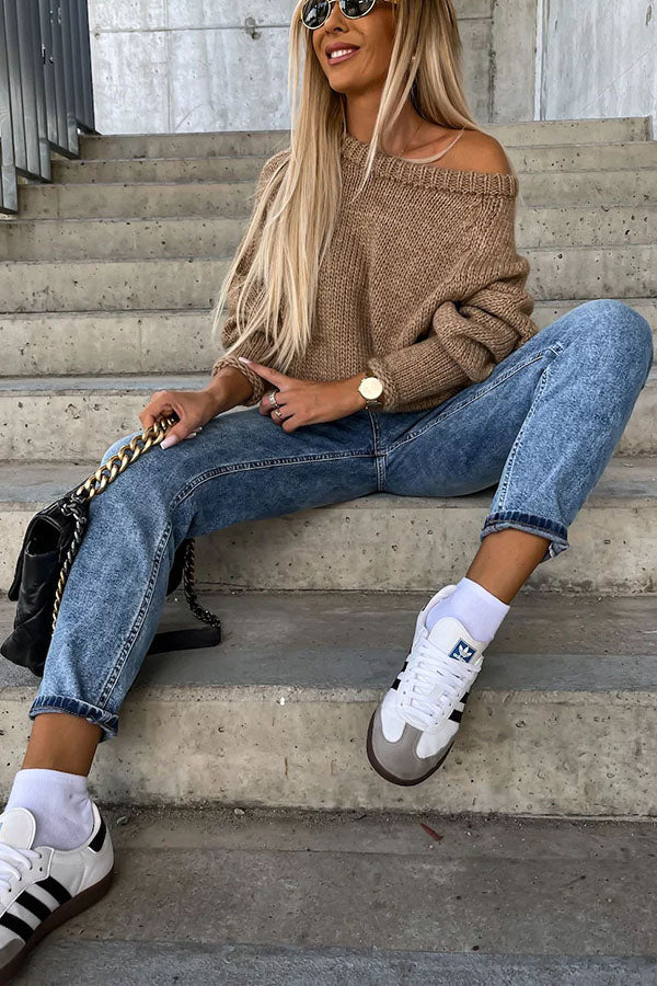 Casual Street Atmosphere Knit Wide Neck Loose Sweater