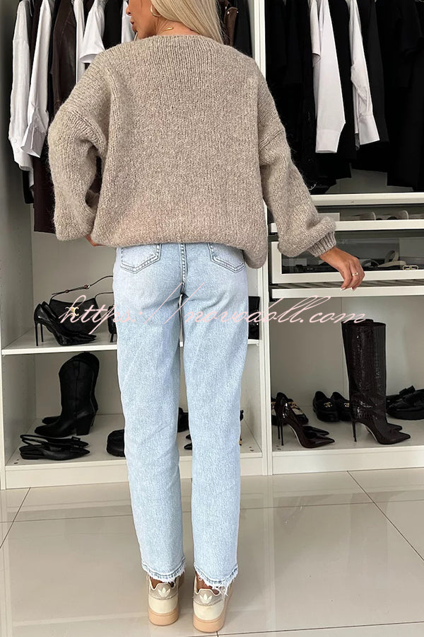 Explore Autumn Knit Open Front Long Balloon Sleeve Loose Cardigan