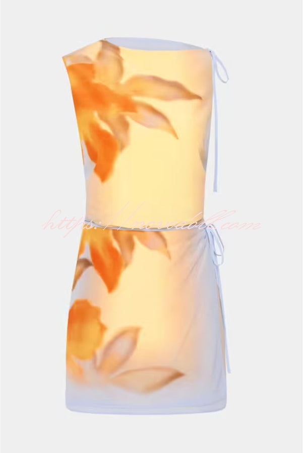 Serene Floral Print Wrap Tie-up Backless Lightweight Mini Dress