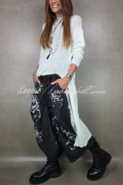 Solid Color Knitted Long-sleeved Casual Slit Midi Dress