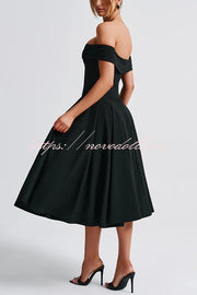 Princess Temperament Batdot Neck Pleat Detail Midi Dress