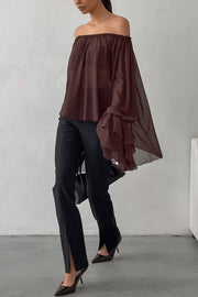 Solid Color Chiffon Off-shoulder Long-sleeved Loose Cover-up Top