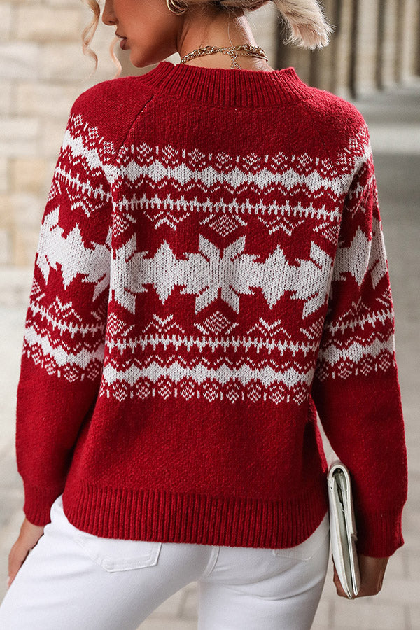 Christmas Snowflake Round Neck Long Sleeve Loose Knitted Sweater