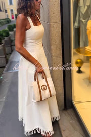 Bohemian Square Neck Pocket Tassel Holiday Maxi Dress