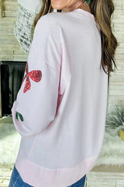 Christmas Sequined Bow Crew Neck Long-sleeved Loose Sweatshirt