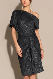 Solid Sequined Elegant Strappy Mini Dress