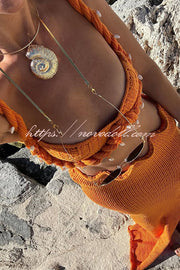 Takian Hollow Crochet Knit Braid Shell Trim Crop Vacation Tank