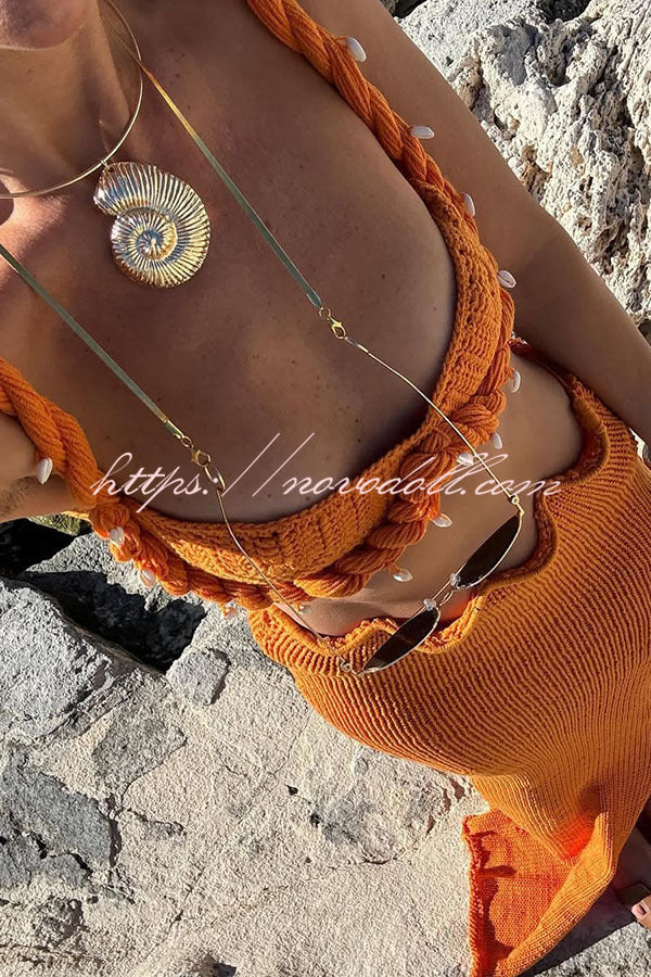 Takian Hollow Crochet Knit Braid Shell Trim Crop Vacation Tank