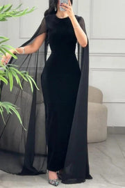 Solid Color Velvet Elegant Ribbon Long Sleeve Slim Maxi Dress