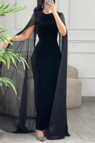 Solid Color Velvet Elegant Ribbon Long Sleeve Slim Maxi Dress