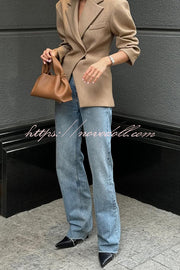 Solid Color Loose Lapel Long Sleeve Button Blazer