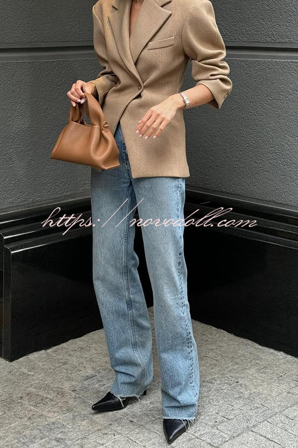 Solid Color Loose Lapel Long Sleeve Button Blazer