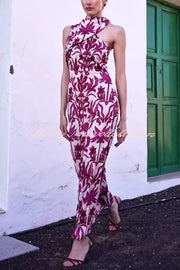 Unique Printed Fashion One Shoulder Casual Maxi Dress