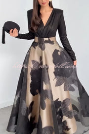 Chic Celebration Glossy Fabric Pleated V-neck Long Sleeve Stretch Bodysuit