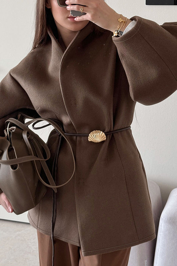 Fashionable Loose Long-sleeved Waist-tied Woolen Coat