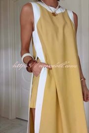 Ellie Contrast Color Sleeveless Midi Top and Elastic Waist Pocket Shorts Set
