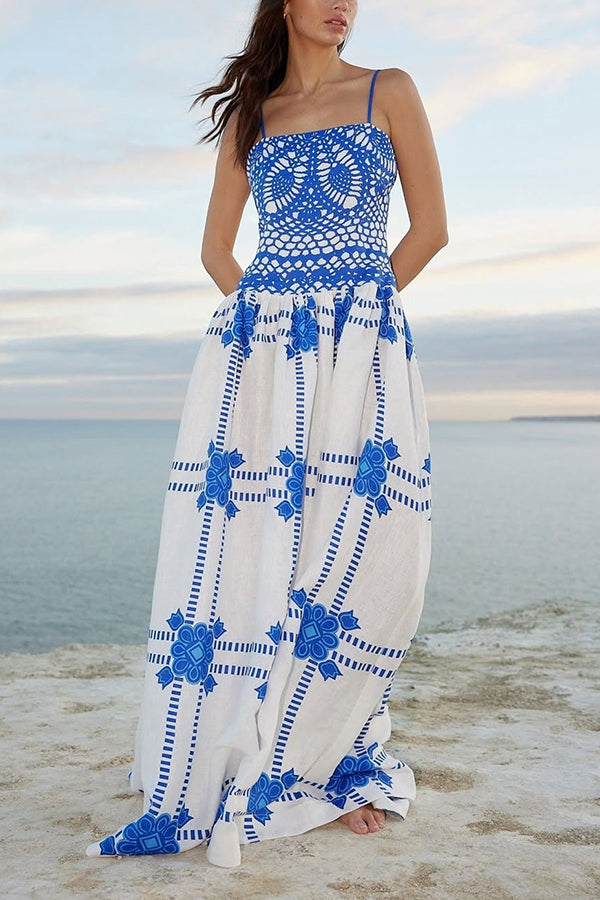 Effortless Elegance Linen Blend Unique Print Slip Maxi Dress