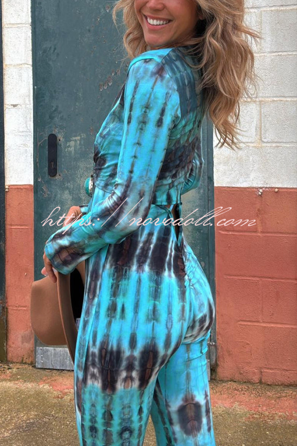 Exclusive Style Tie-dye Print Long Sleeve Tie-up Crop Cardigan