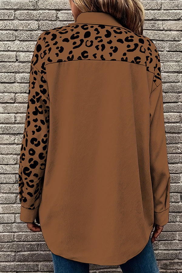 Leopard Print Single-breasted Mid-length Shirt Jacket