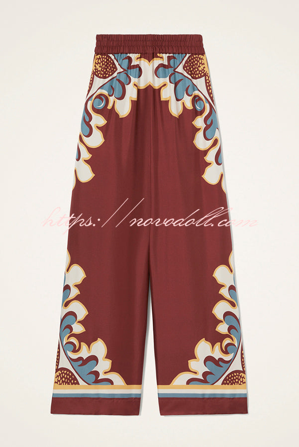 Bohemian Dreams Unique Print Elastic Waist Pocket Wide Leg Pants