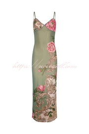 Reveling in The Unknown Floral Print Slip Stretch Maxi Dress