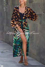 Unique Print Loose Lace Up Holiday Maxi Cover Up