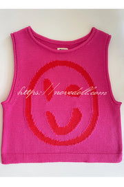 Always Happy Face Knit Unique Pattern Versatile Loose Tank Top