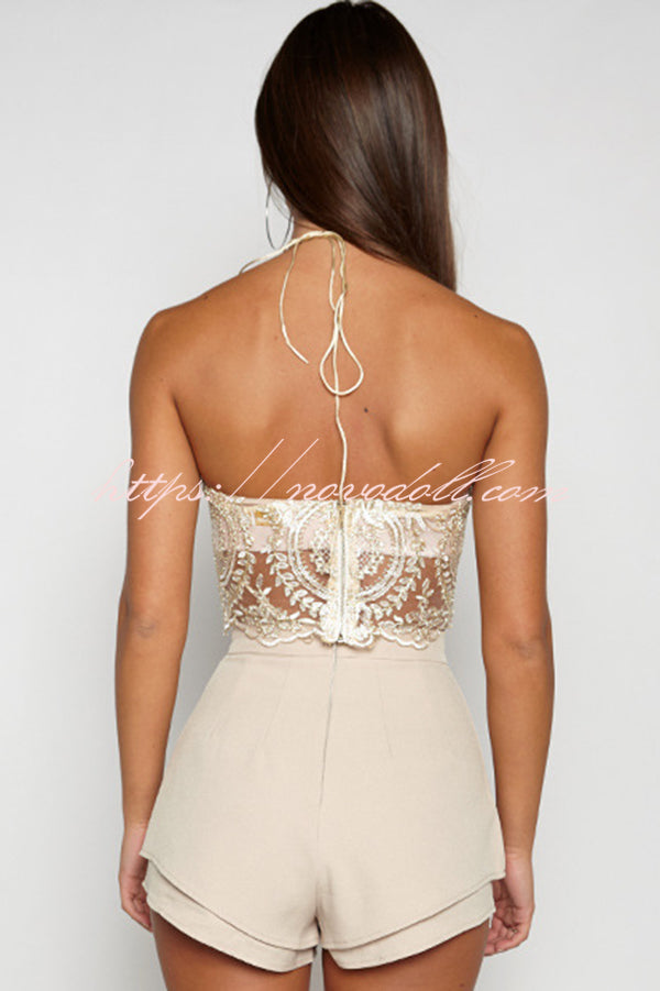Sexy Halterneck Backless Lace Hollow Short Top