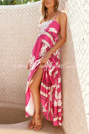 Botanical Print Halter Square Neck Pleated Loose Maxi Dress