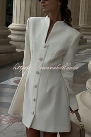 Solid Color Long-sleeved Slim-fit Button-down Casual Mini Dress