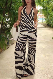 Zebra Print Casual Pocket Wide-leg Pants