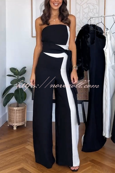 Fashionable for Formal Color Block Tie-up Bandeau Wide Leg Jumpsuit