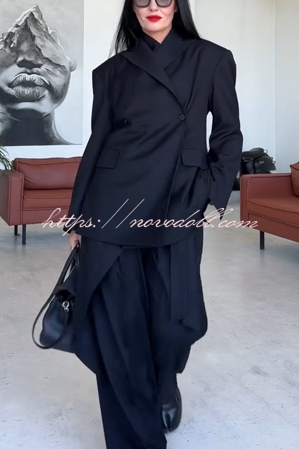 Urban Charm Shoulder Pads Asymmetrical Back Button Lapel Oversized Blazer